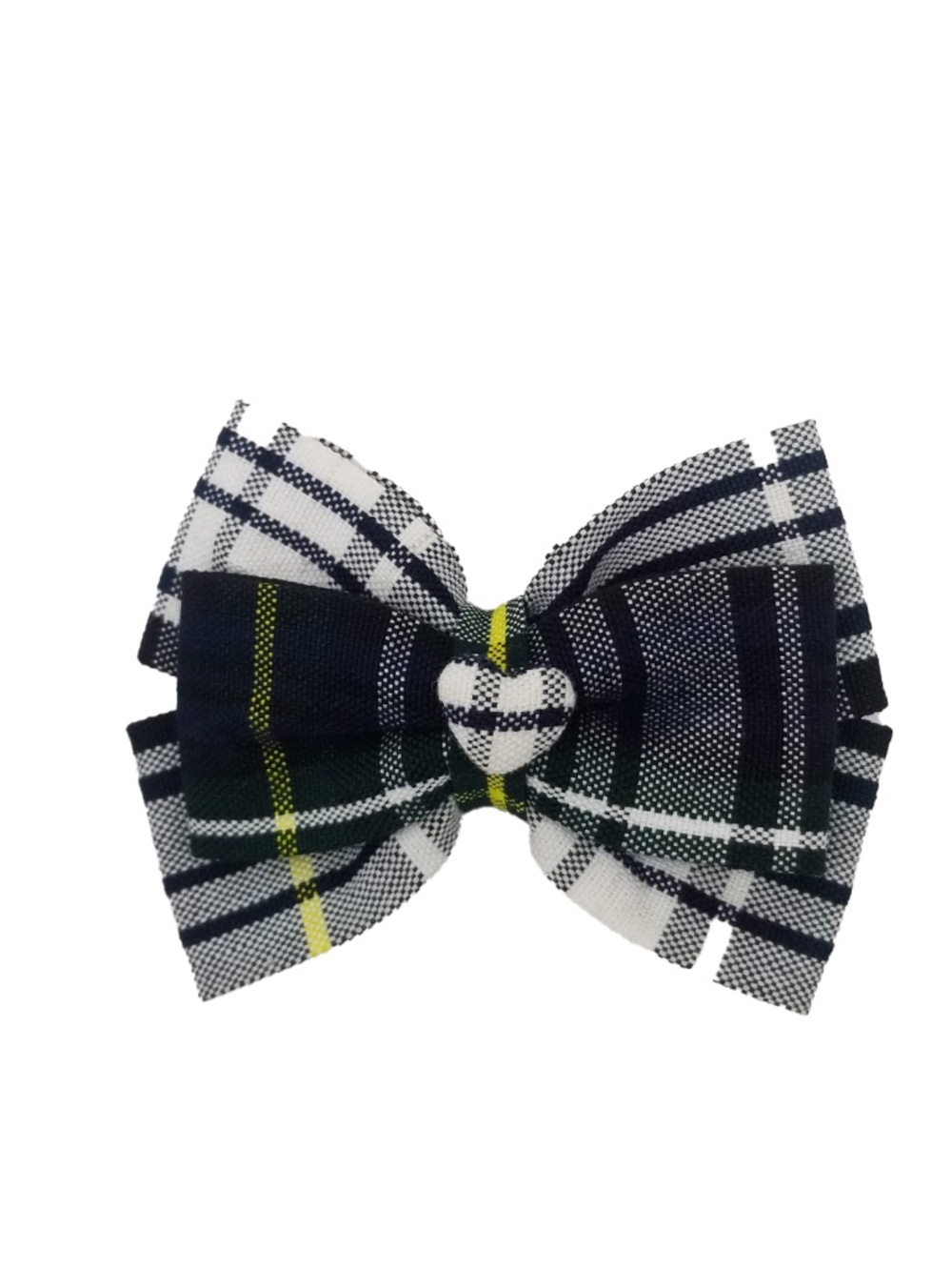 Back to School Uniform Plaid Small Bow with Heart Button Center- Plaid 45